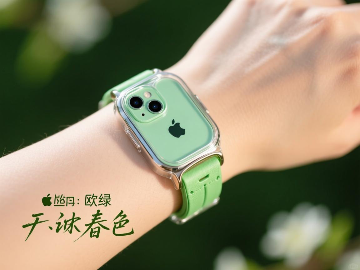 苹果13玻璃手机壳，欧绿，腕间春色